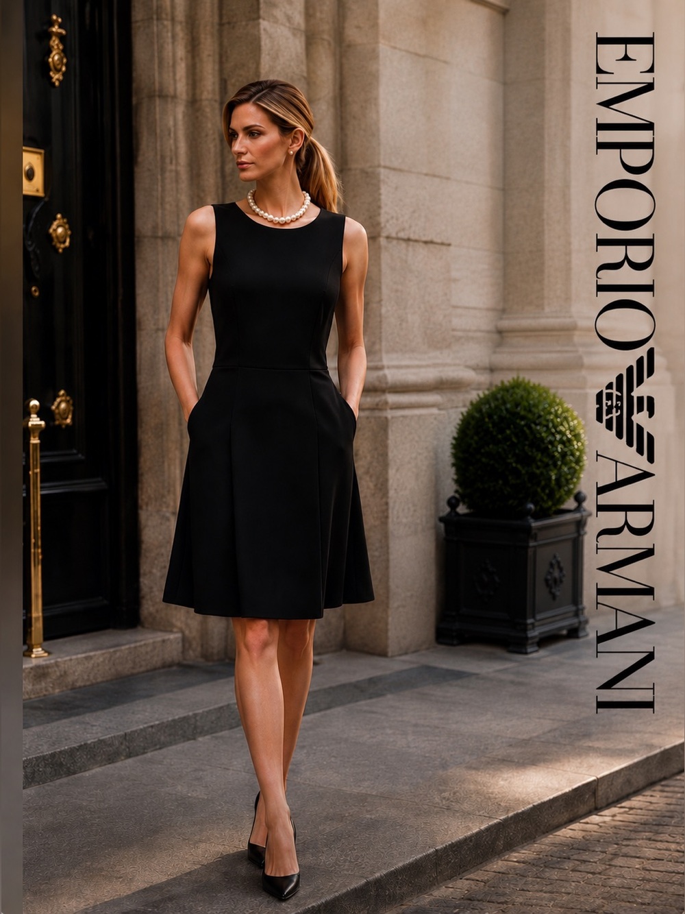 Emporio Armani Black Sleeveless Sheath Dress Hidden Pockets Italy Luxury Size 8